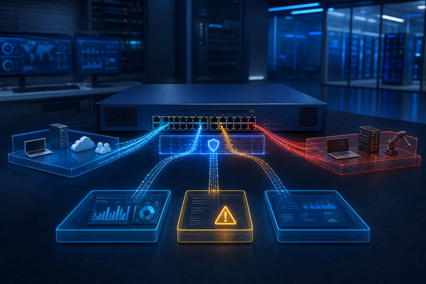 Phòng lab cô lập kết hợp hệ thống tạo tải CyberFlood với thiết bị bảo mật và điểm quan sát