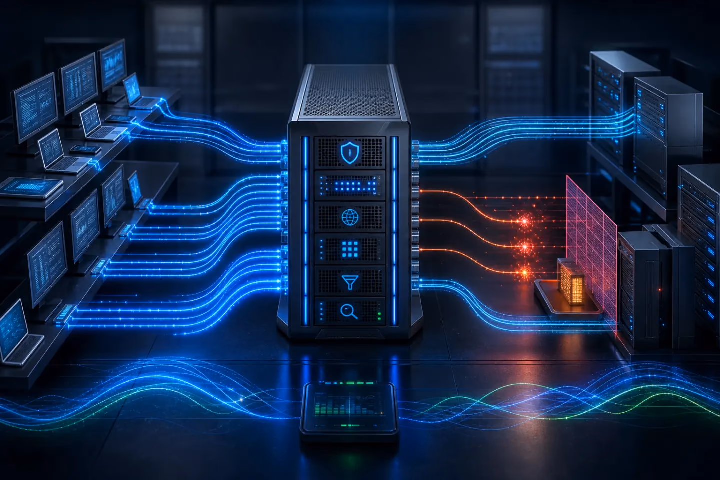 Firewall được kiểm thử bằng các profile throughput, kết nối mới và phiên đồng thời
